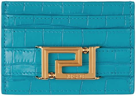 versace greek key embossed leather card case|Versace Blue Greca Goddess Card Holder .